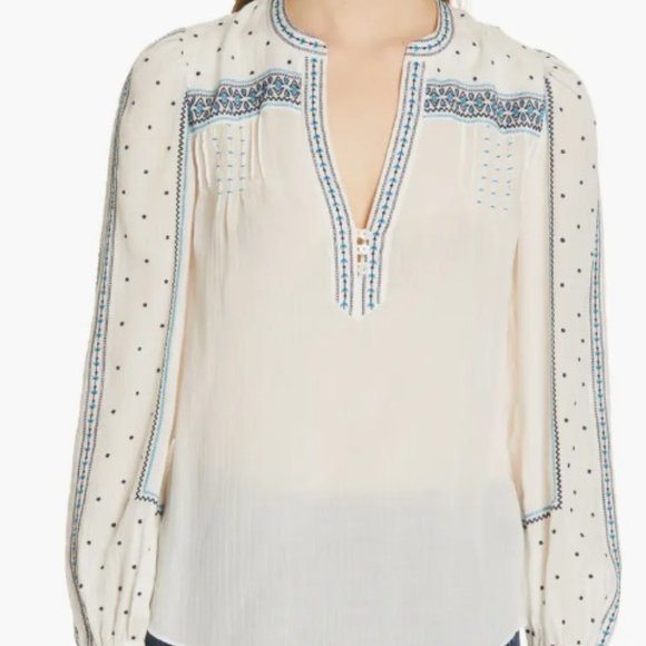Veronica Beard Carta Embroidered Silk & Cotton Blouse - Picture 1 of 5